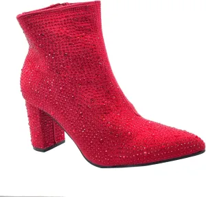 ABSOLEX Women Pointed Toe Rhinestone Block Medium Heel Ankle Booties