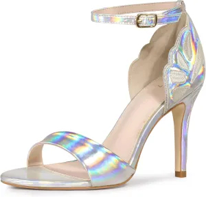 Allegra K Women's Butterfly Heels Metallic Stiletto Heel Sandals
