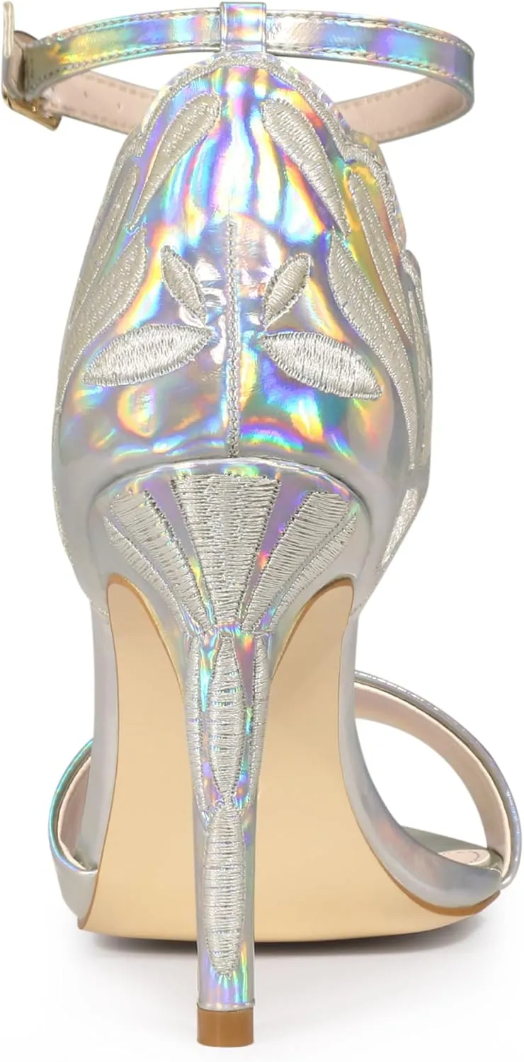 Allegra K Women's Butterfly Heels Metallic Stiletto Heel Sandals