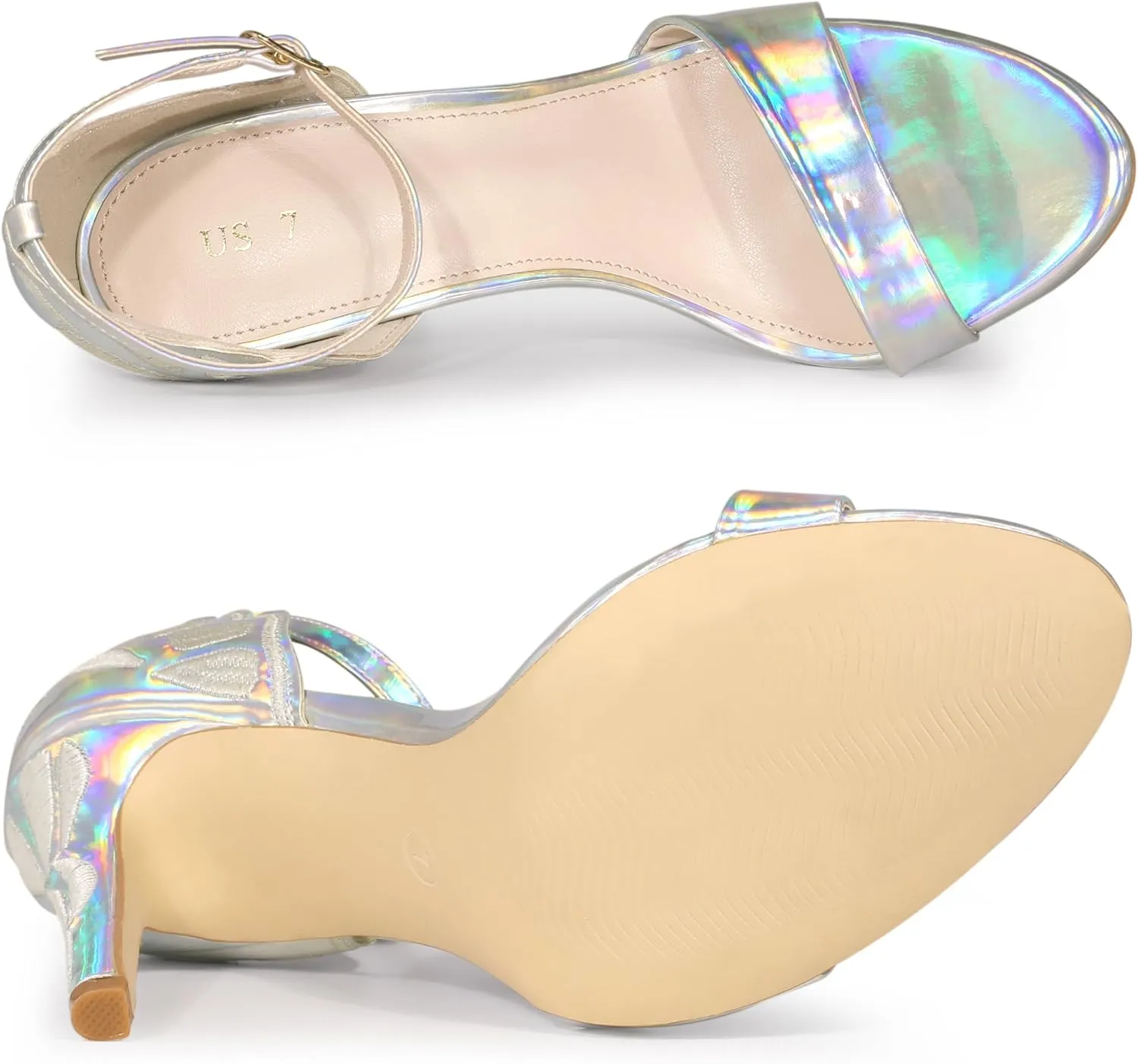 Allegra K Women's Butterfly Heels Metallic Stiletto Heel Sandals