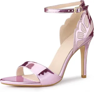 Allegra K Women's Butterfly Heels Metallic Stiletto Heel Sandals