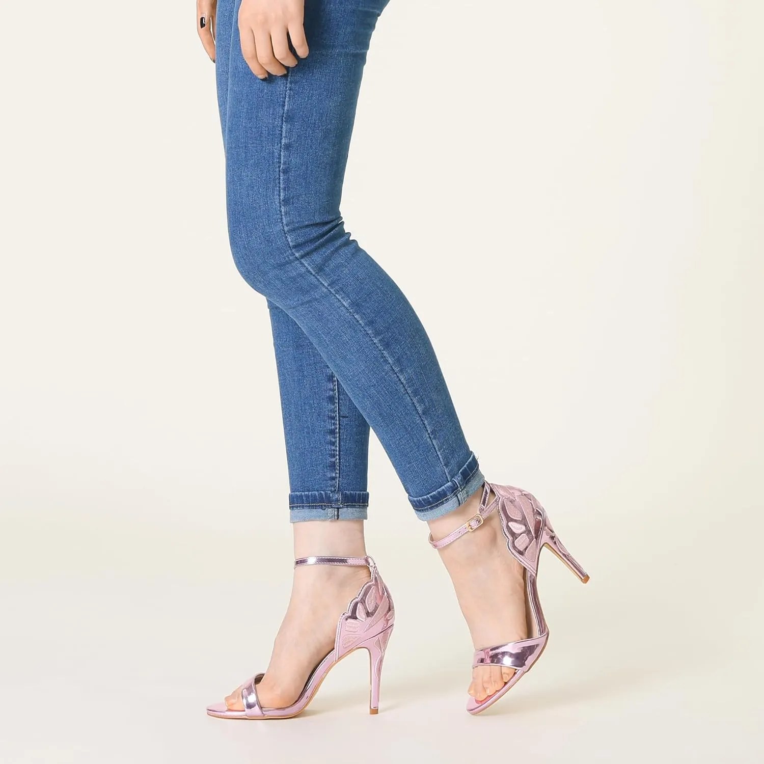 Allegra K Women's Butterfly Heels Metallic Stiletto Heel Sandals
