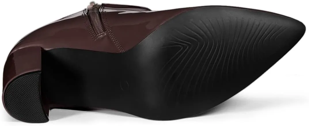 Allegra K Women's Chunky Heel Pointed Toe Zipper Ankle Boots