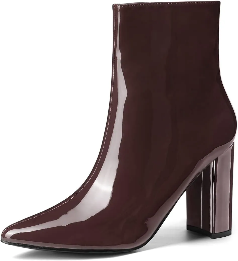Allegra K Women's Chunky Heel Pointed Toe Zipper Ankle Boots