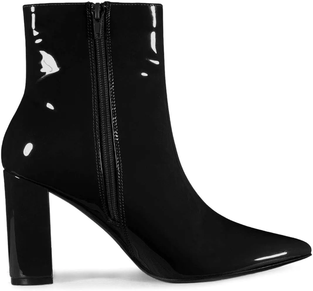 Allegra K Women's Chunky Heel Pointed Toe Zipper Ankle Boots