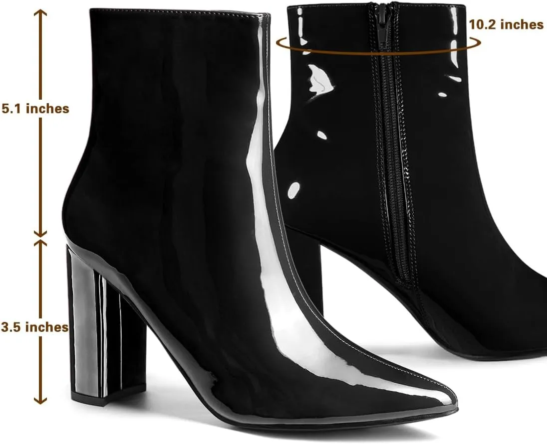 Allegra K Women's Chunky Heel Pointed Toe Zipper Ankle Boots