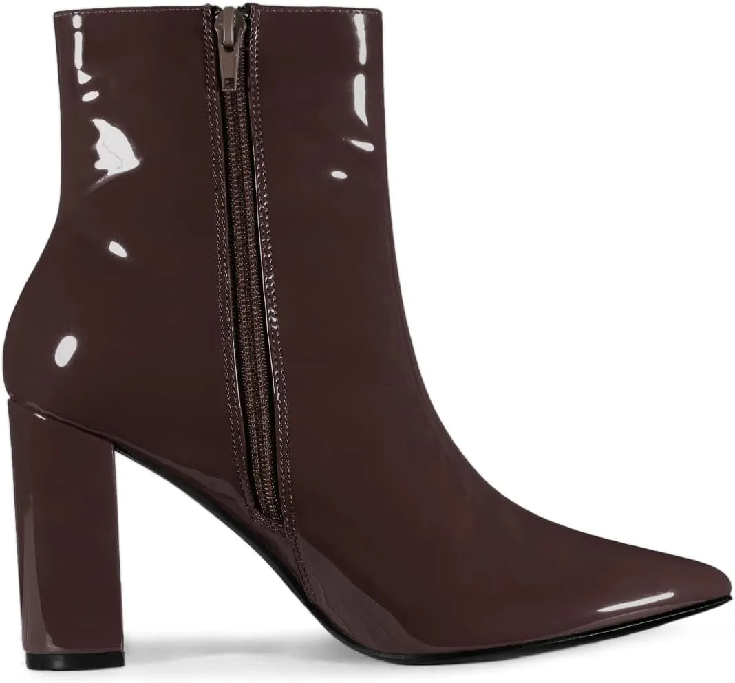 Allegra K Women's Chunky Heel Pointed Toe Zipper Ankle Boots