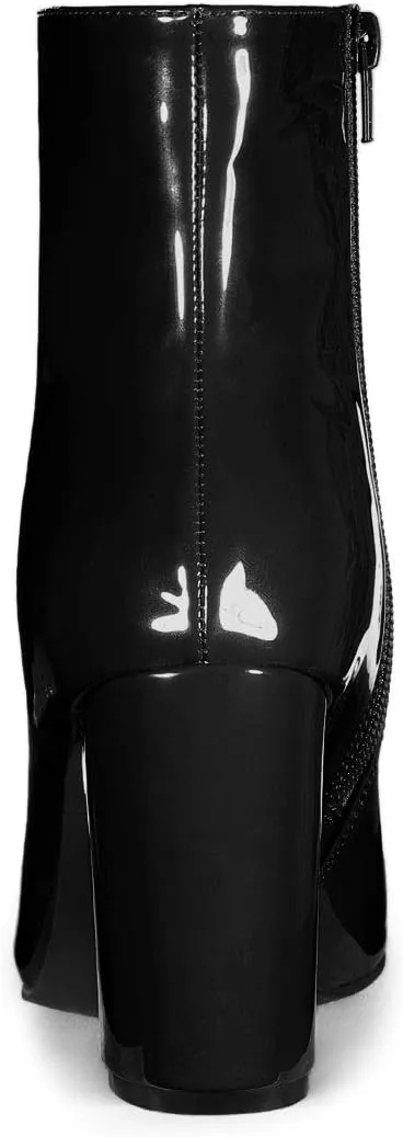 Allegra K Women's Chunky Heel Pointed Toe Zipper Ankle Boots