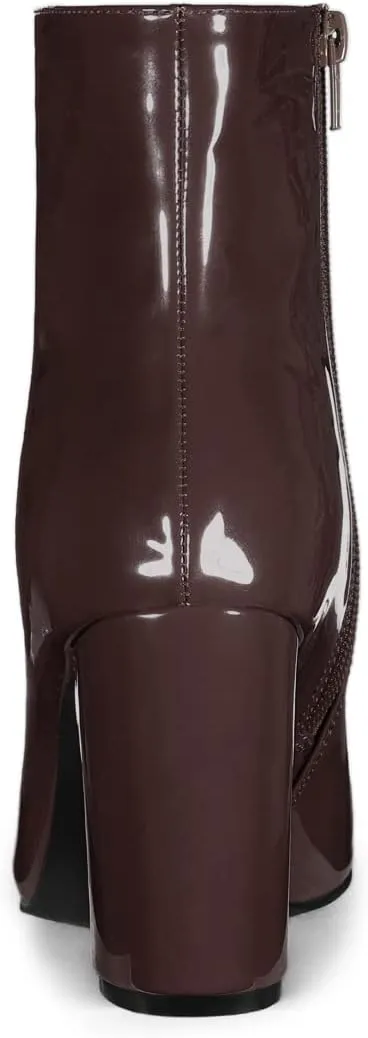 Allegra K Women's Chunky Heel Pointed Toe Zipper Ankle Boots