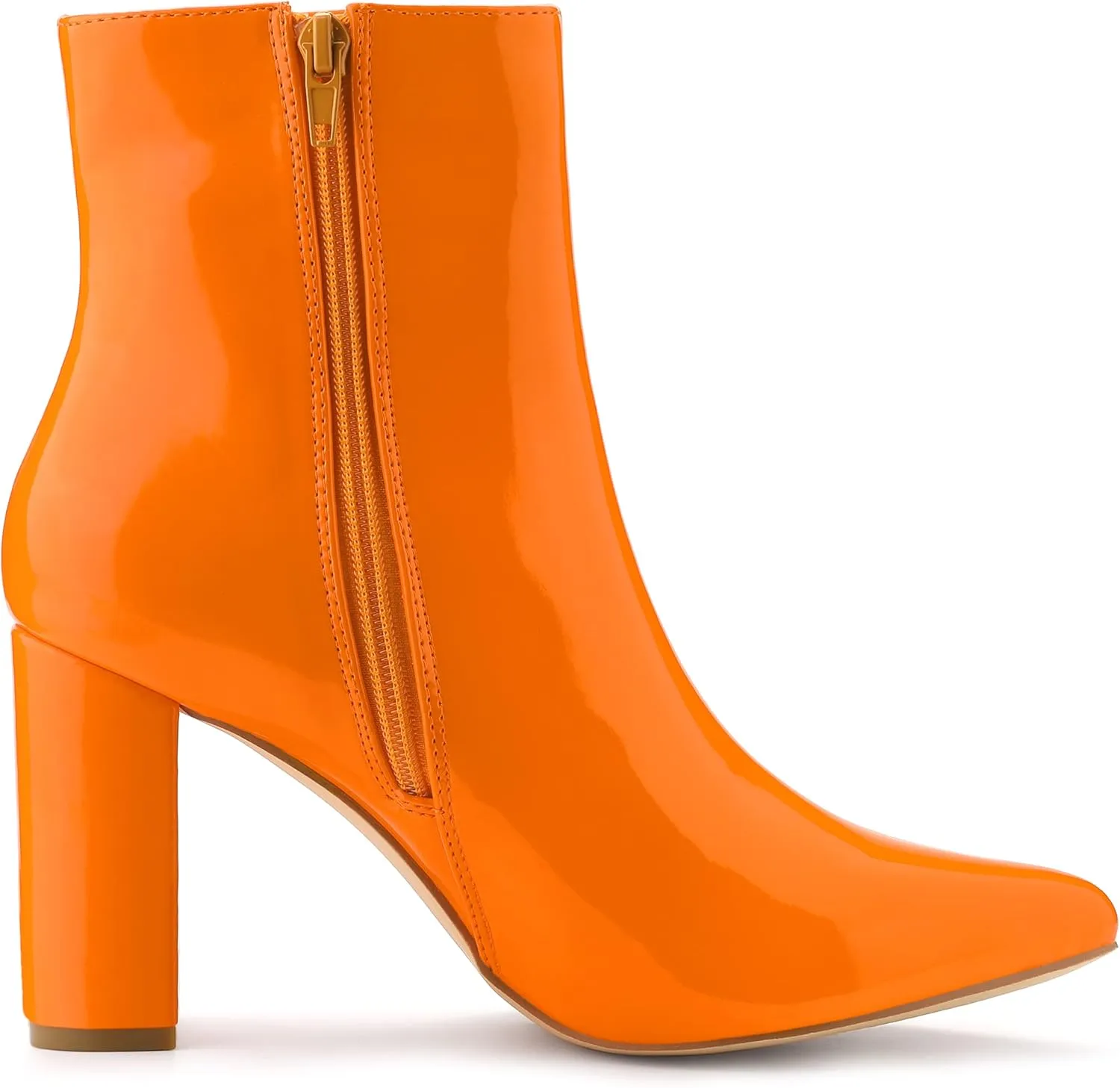 Allegra K Women's Chunky Heel Pointed Toe Zipper Ankle Boots