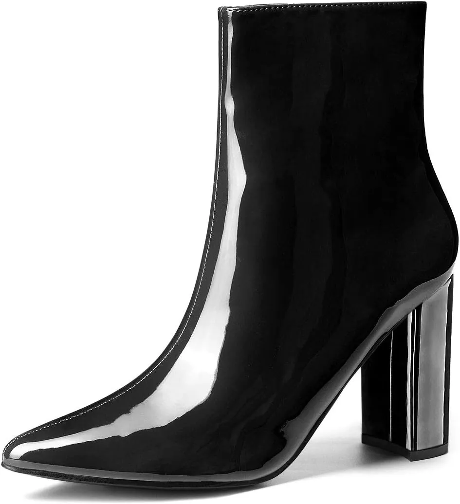 Allegra K Women's Chunky Heel Pointed Toe Zipper Ankle Boots
