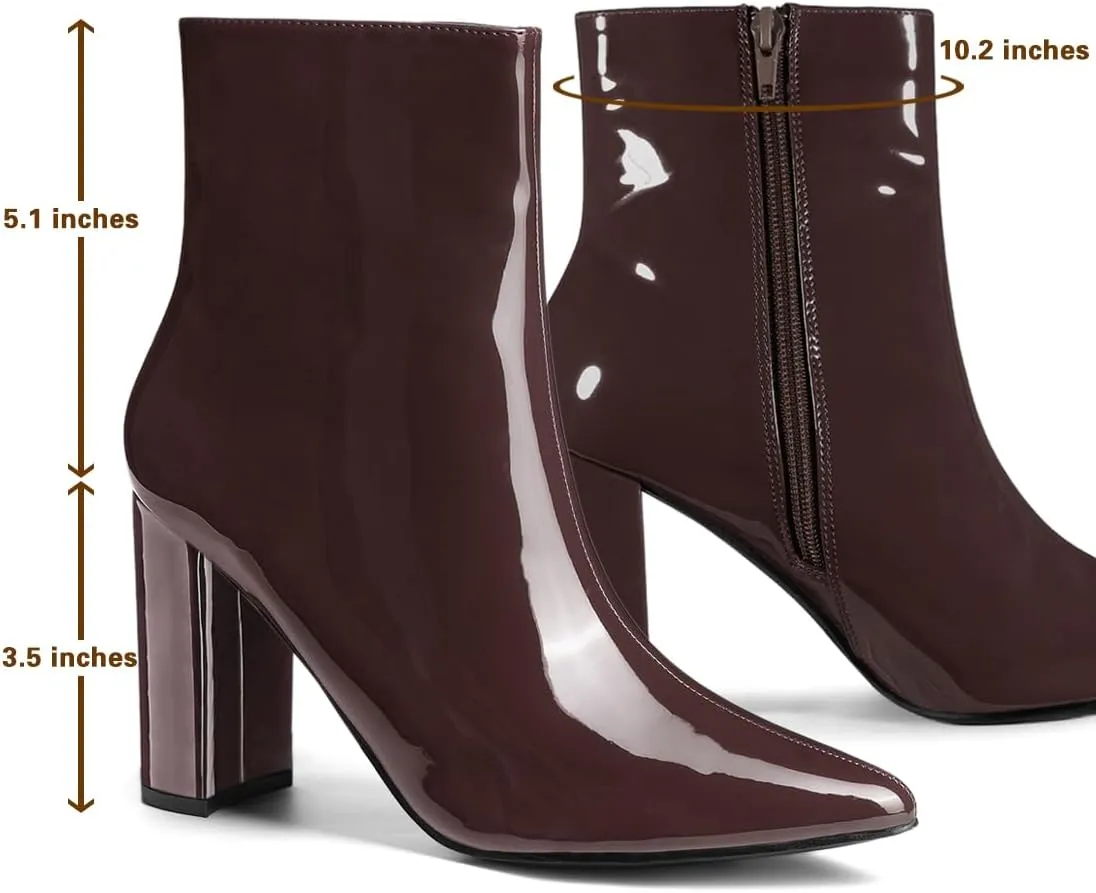Allegra K Women's Chunky Heel Pointed Toe Zipper Ankle Boots