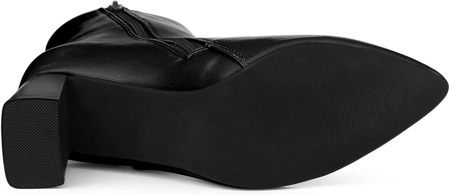 Allegra K Women's Chunky Heels Pointed Toe Ankle Boots