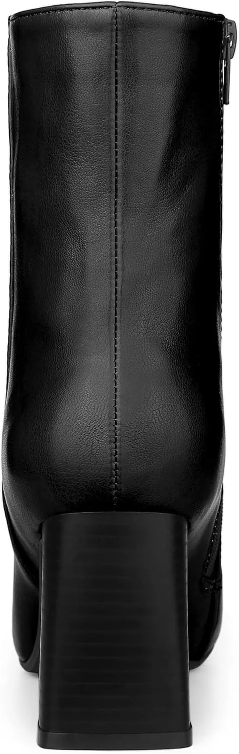 Allegra K Women's Chunky Heels Pointed Toe Ankle Boots