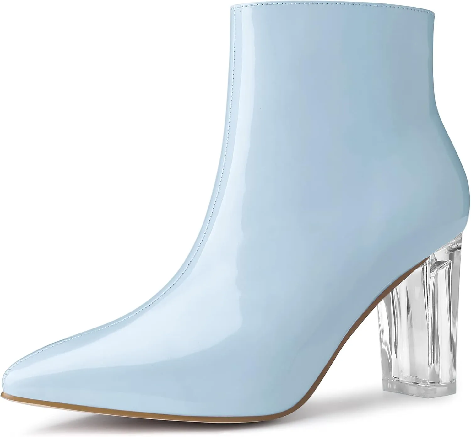 Allegra K Women's Clear Heel Pointed Toe Chunky Heels Ankle Boots
