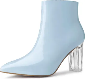 Allegra K Women's Clear Heel Pointed Toe Chunky Heels Ankle Boots