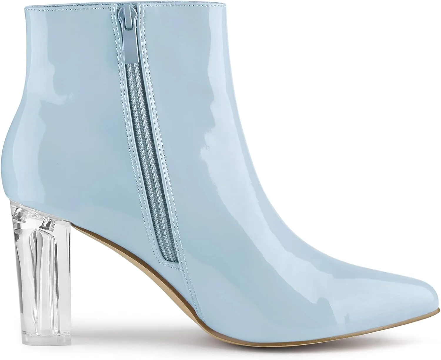Allegra K Women's Clear Heel Pointed Toe Chunky Heels Ankle Boots