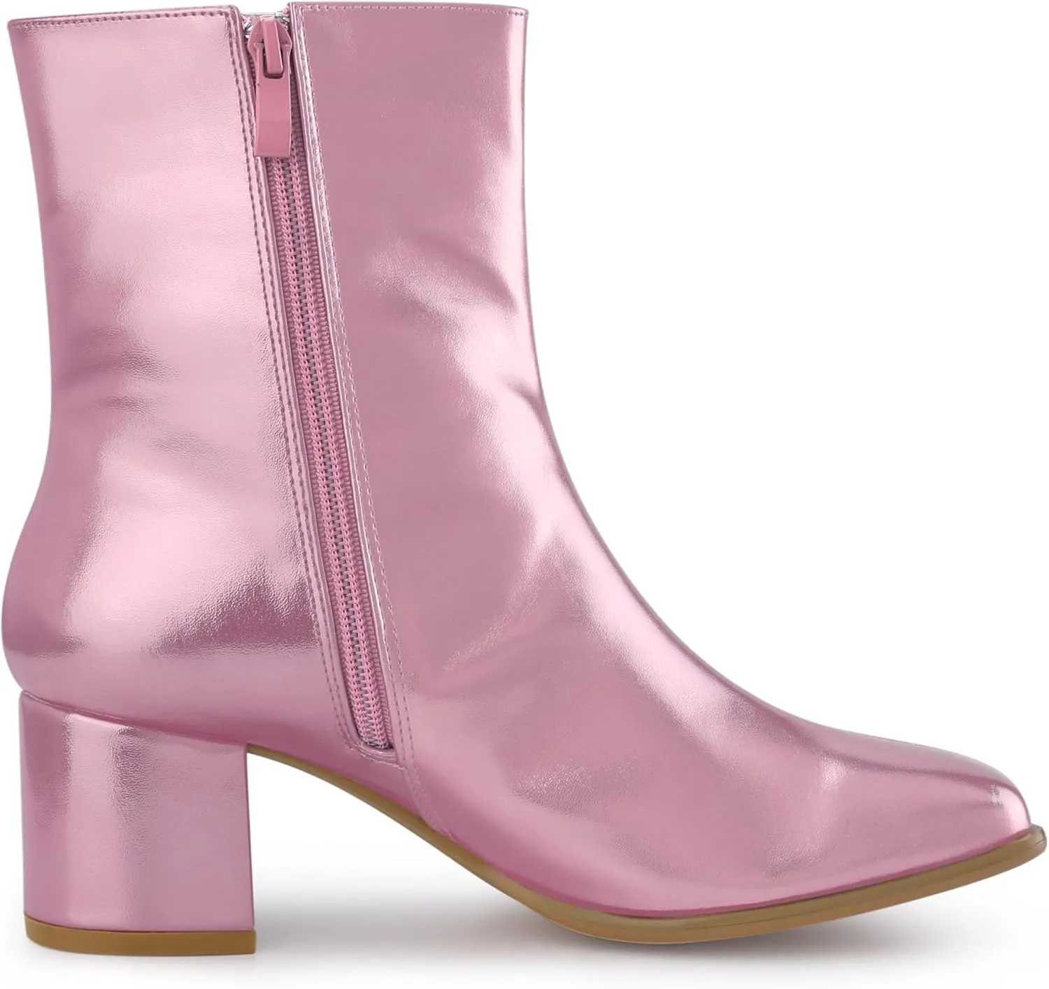 Allegra K Women's Metallic Boots Square Toe Chunky Heel Gogo Ankle Boots
