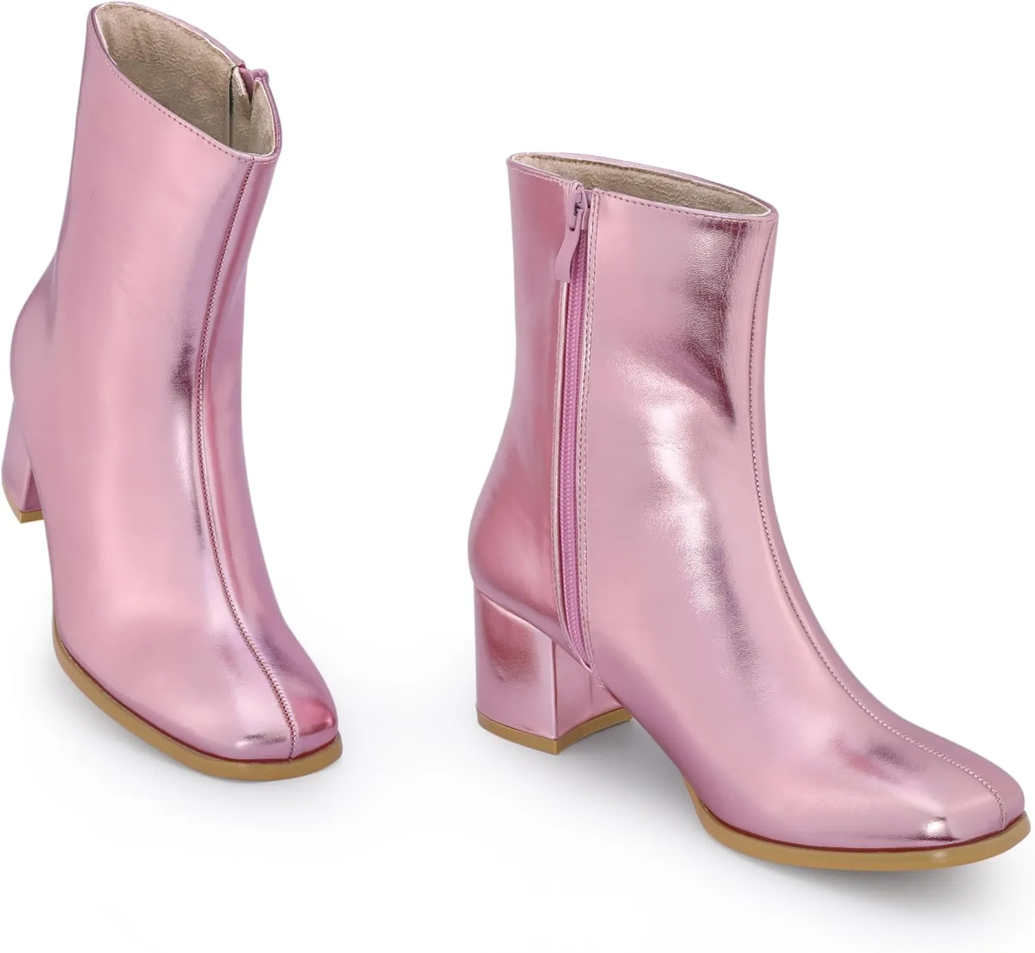 Allegra K Women's Metallic Boots Square Toe Chunky Heel Gogo Ankle Boots