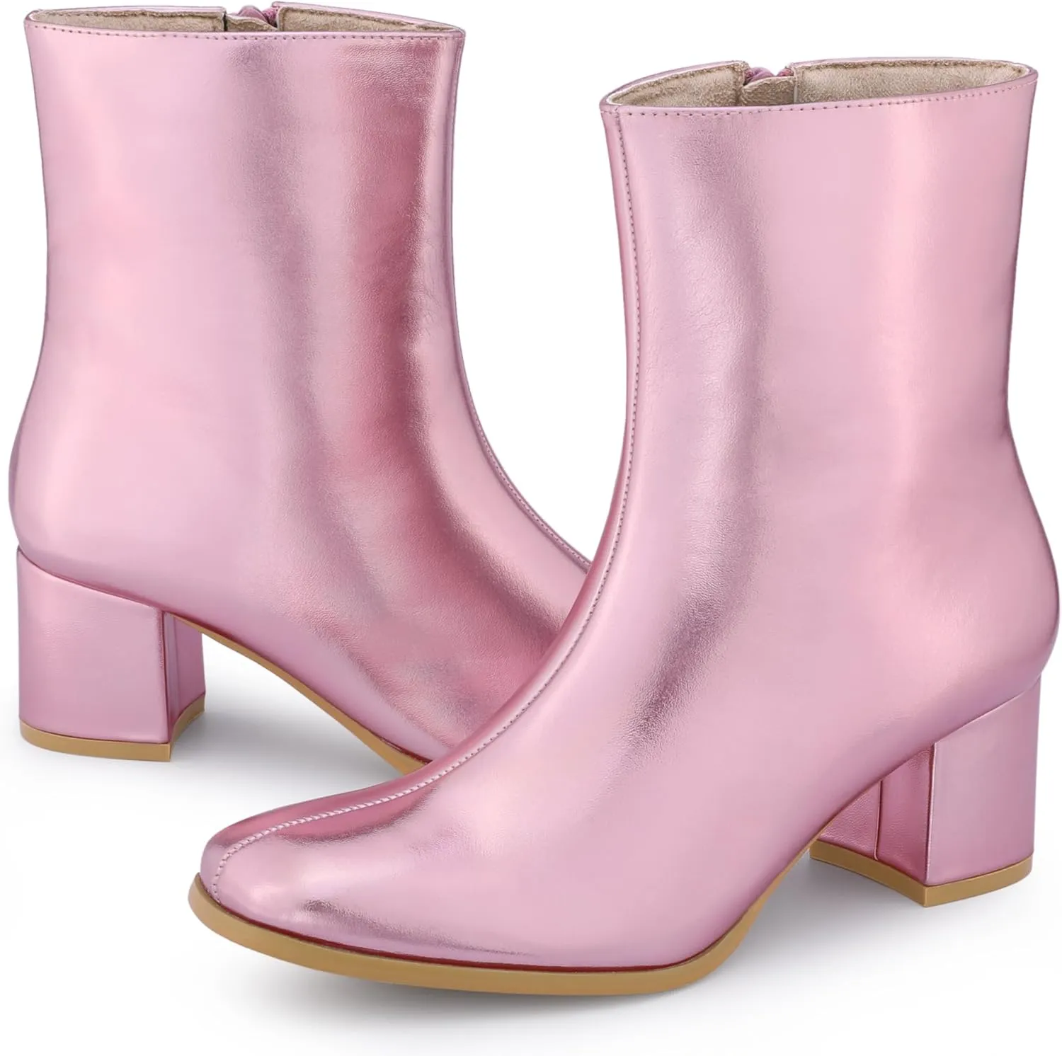 Allegra K Women's Metallic Boots Square Toe Chunky Heel Gogo Ankle Boots