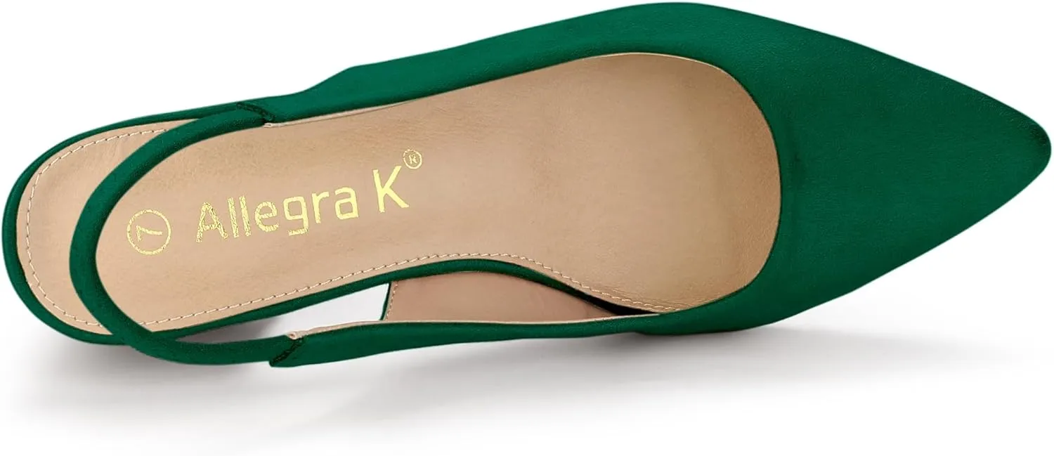 Allegra K Women's Pointed Toe Block Heel Pumps Slingback Heels