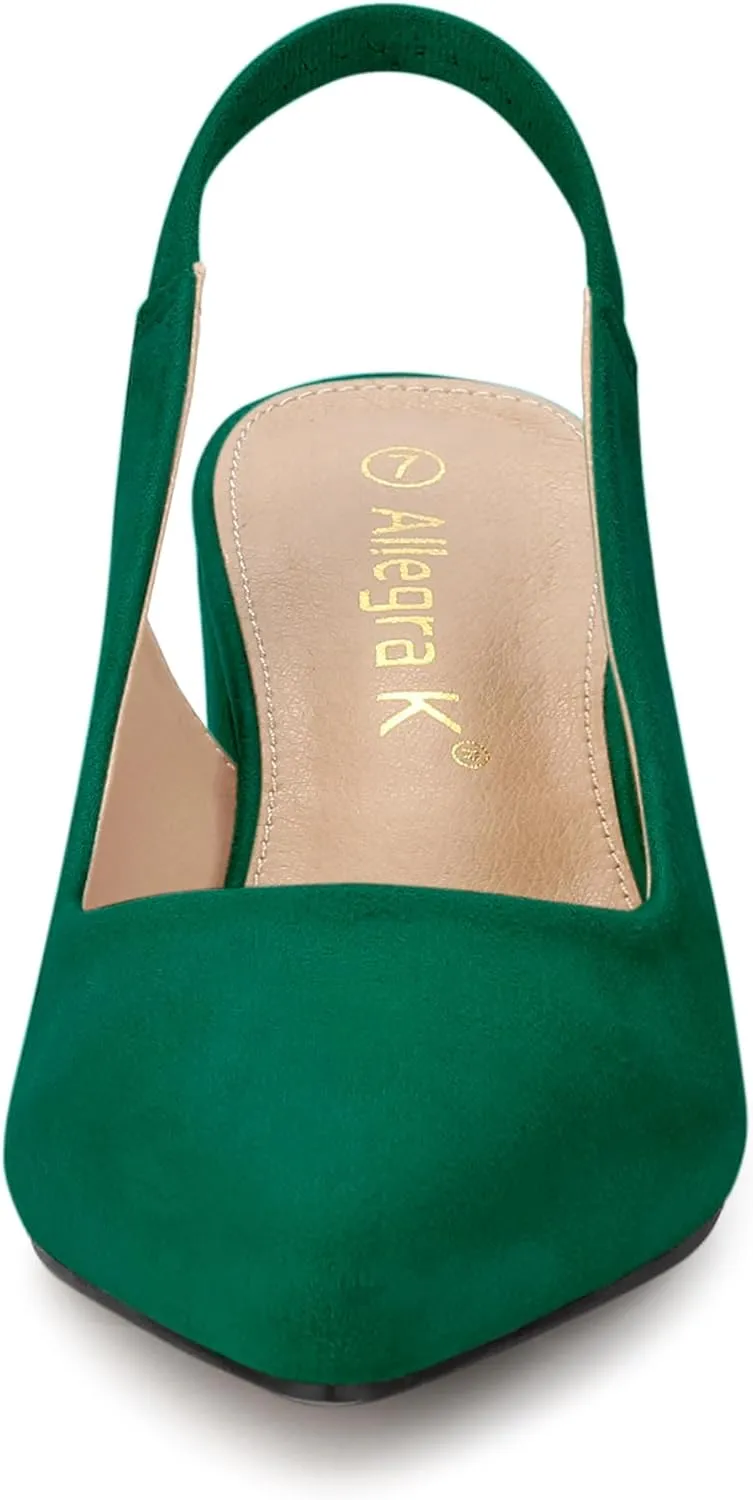 Allegra K Women's Pointed Toe Block Heel Pumps Slingback Heels