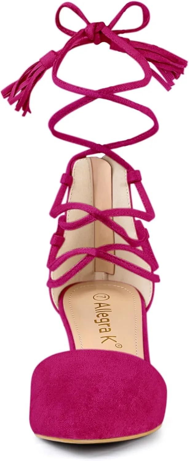 Allegra K Women's Pointed Toe Block Heels Lace Up Pumps