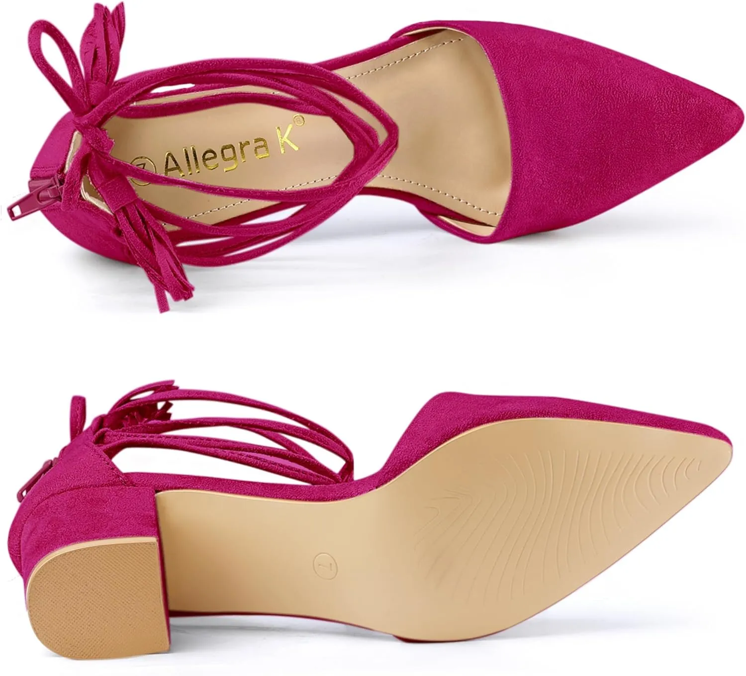 Allegra K Women's Pointed Toe Block Heels Lace Up Pumps