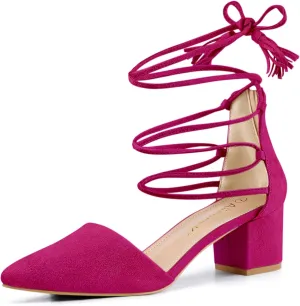 Allegra K Women's Pointed Toe Block Heels Lace Up Pumps