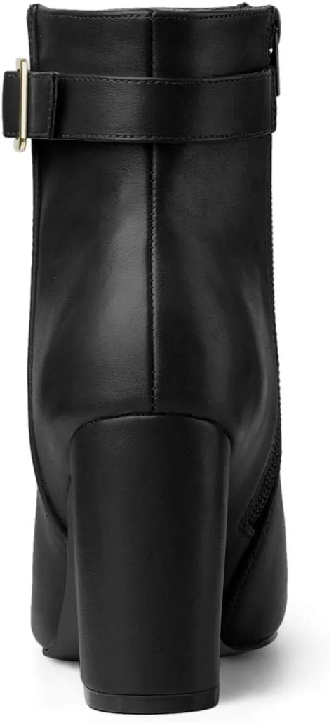 Allegra K Women's Pointed Toe Buckle Decor Heel Ankle Booties