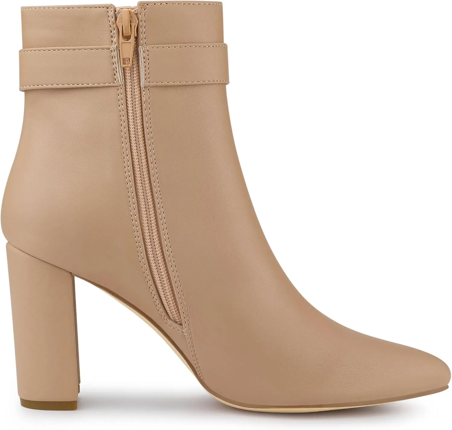 Allegra K Women's Pointed Toe Buckle Decor Heel Ankle Booties