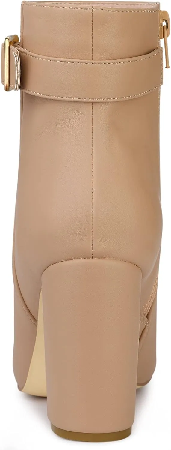 Allegra K Women's Pointed Toe Buckle Decor Heel Ankle Booties