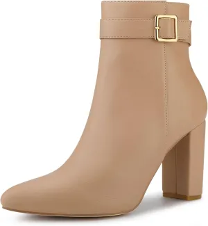 Allegra K Women's Pointed Toe Buckle Decor Heel Ankle Booties