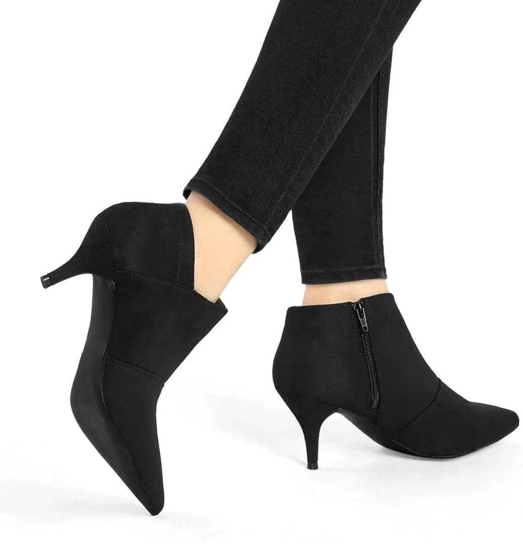 Allegra K Women's Pointed Toe Kitten Heel Cutout Ankle Boots