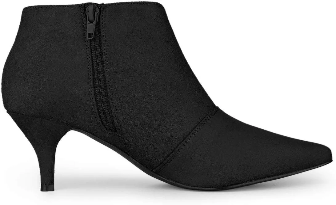 Allegra K Women's Pointed Toe Kitten Heel Cutout Ankle Boots