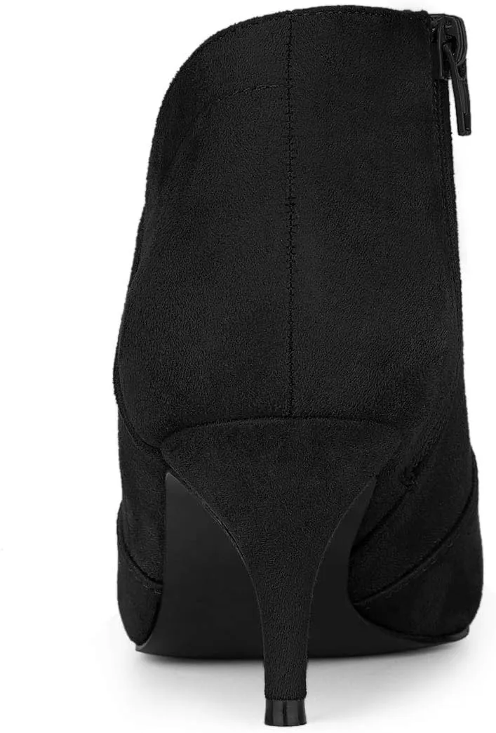 Allegra K Women's Pointed Toe Kitten Heel Cutout Ankle Boots