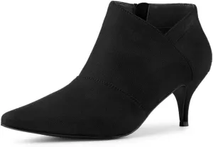 Allegra K Women's Pointed Toe Kitten Heel Cutout Ankle Boots