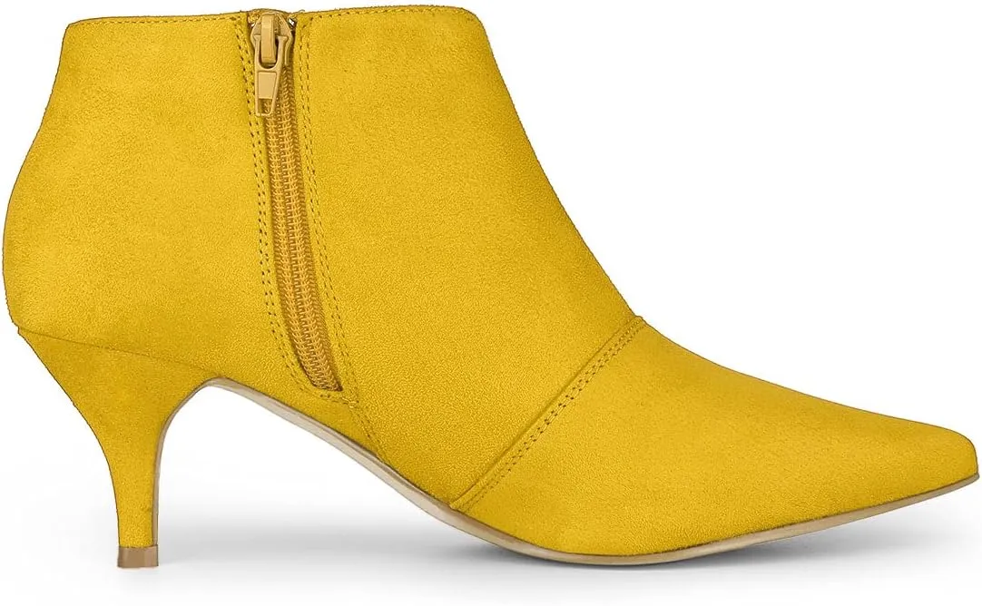 Allegra K Women's Pointed Toe Kitten Heel Cutout Ankle Boots