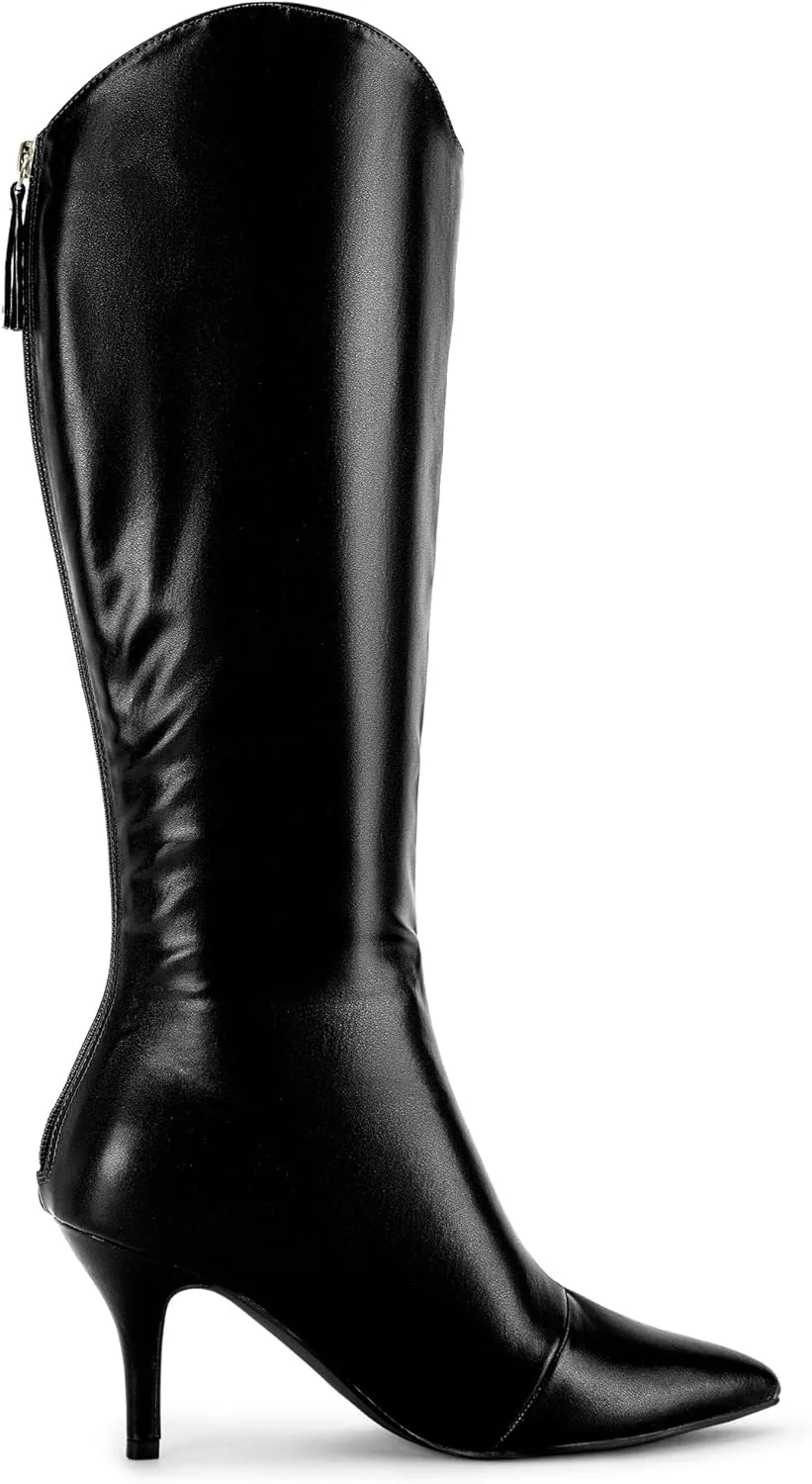 Allegra K Women's Pointed Toe Stiletto Heel Knee High Boots