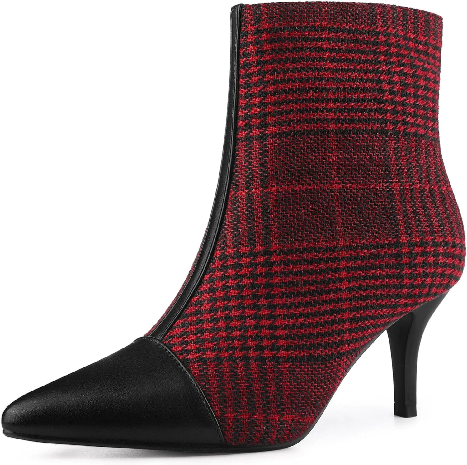 Allegra K Women's Pointed Toe Stiletto Heels Houndstooth Ankle Booties