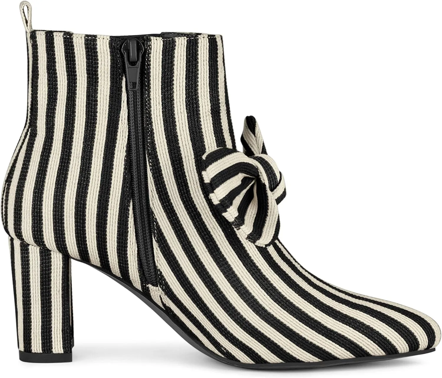 Allegra K Women's Pointed Toe Zip Striped Chunky Heels Ankle Boots