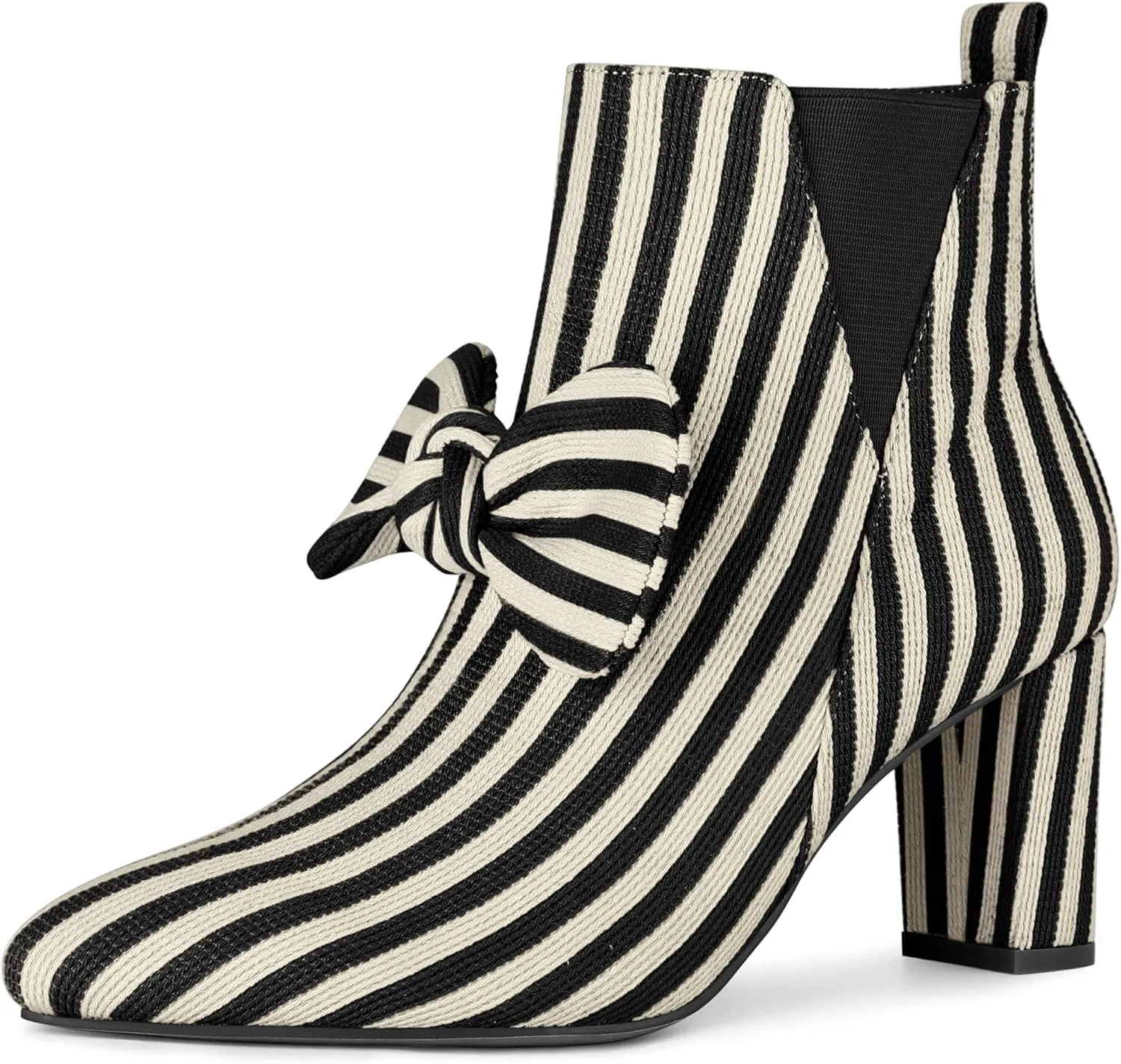 Allegra K Women's Pointed Toe Zip Striped Chunky Heels Ankle Boots