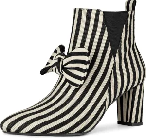 Allegra K Women's Pointed Toe Zip Striped Chunky Heels Ankle Boots