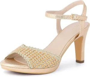 Allegra K Women's Sparkly Rhinestone Heels Slingback Stiletto Heel Sandals