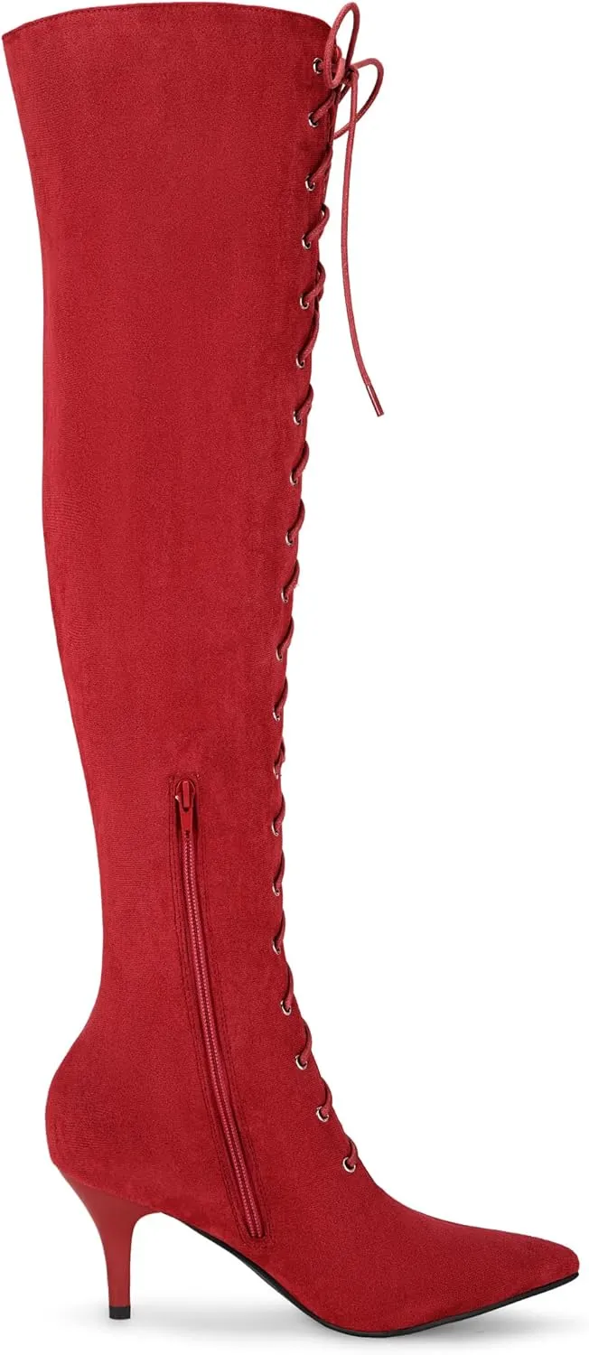 Allegra K Women's Thigh High Boots Lace Up Stiletto Heel Over Knee High Boots