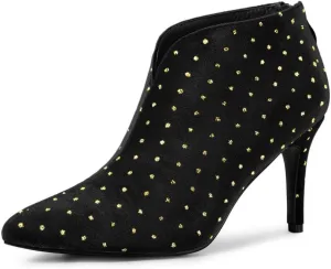 Allegra K Women's V Cutout Pointed Toe Heel Ankle Boots