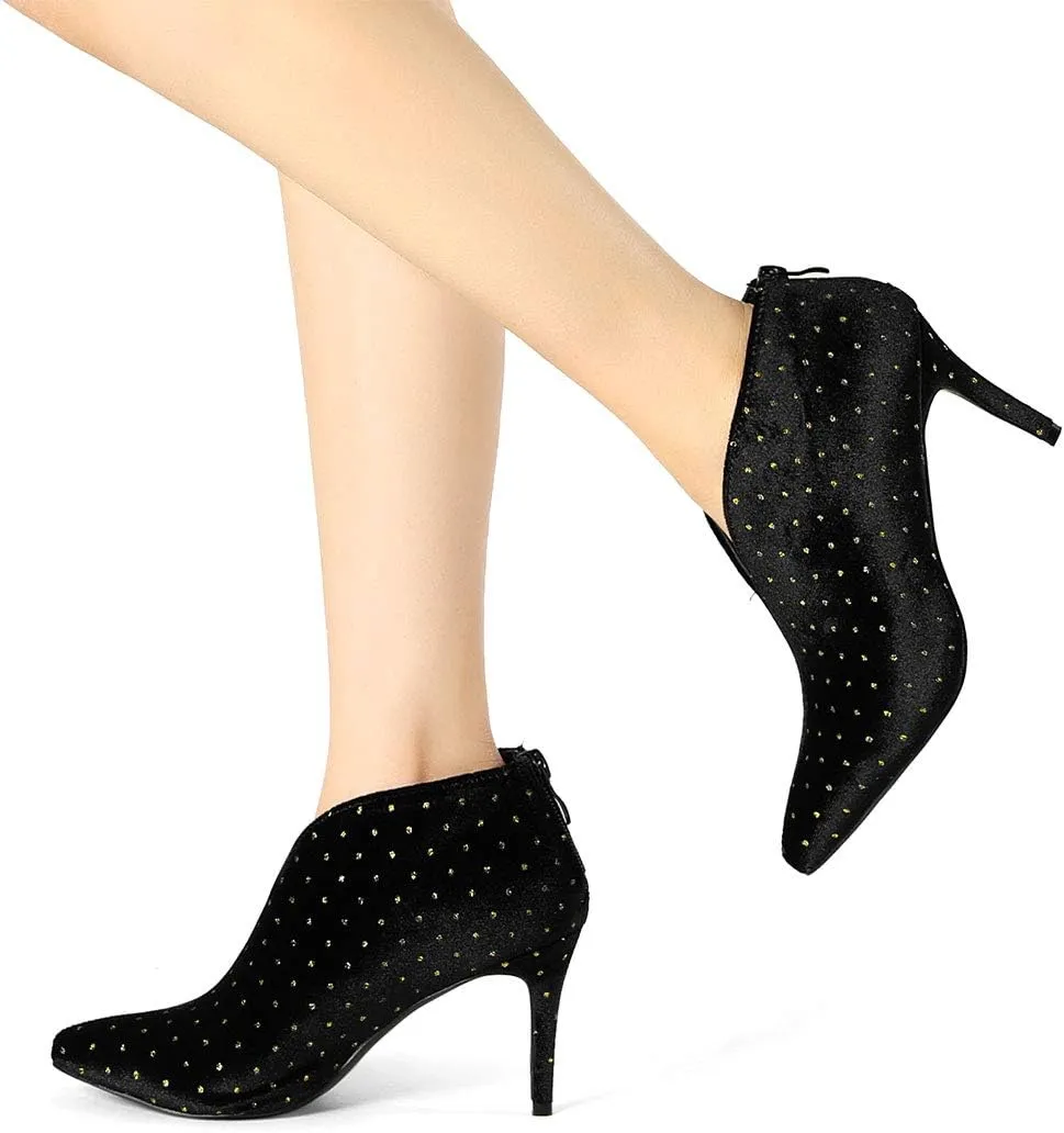 Allegra K Women's V Cutout Pointed Toe Heel Ankle Boots