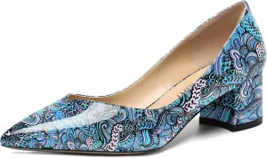 AMBELIGHT Womens Dress Patent Slip On Solid Evening Pointed Toe Chunky Low Heel Pumps Shoes 2 Inch