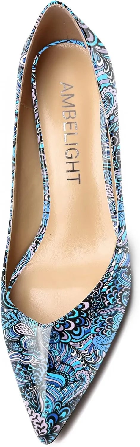 AMBELIGHT Womens Dress Patent Slip On Solid Evening Pointed Toe Chunky Low Heel Pumps Shoes 2 Inch