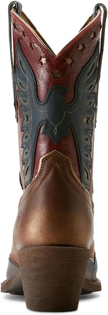 Ariat Womens Bravery Embroidered Snip Toe Casual Boots Mid Calf Mid Heel 2-3" - Brown, Red